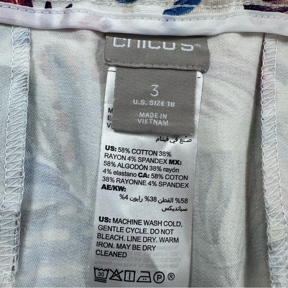 Chico's Cream Capri Pants with Blue and Coral Leaf Print - Picture 3 of 7
